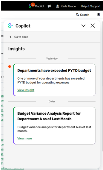 Shows an example of insight notifications, with one insight flagged as new via an orange badge.