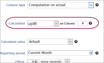 Selected calculation name and column to apply calculation.
